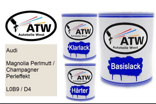 Audi, Magnolia Perlmutt / Champagner Perleffekt, L0B9 / D4: 1L Lackdose + 1L Klarlack + 500ml Härter - Set, von ATW Autoteile West.